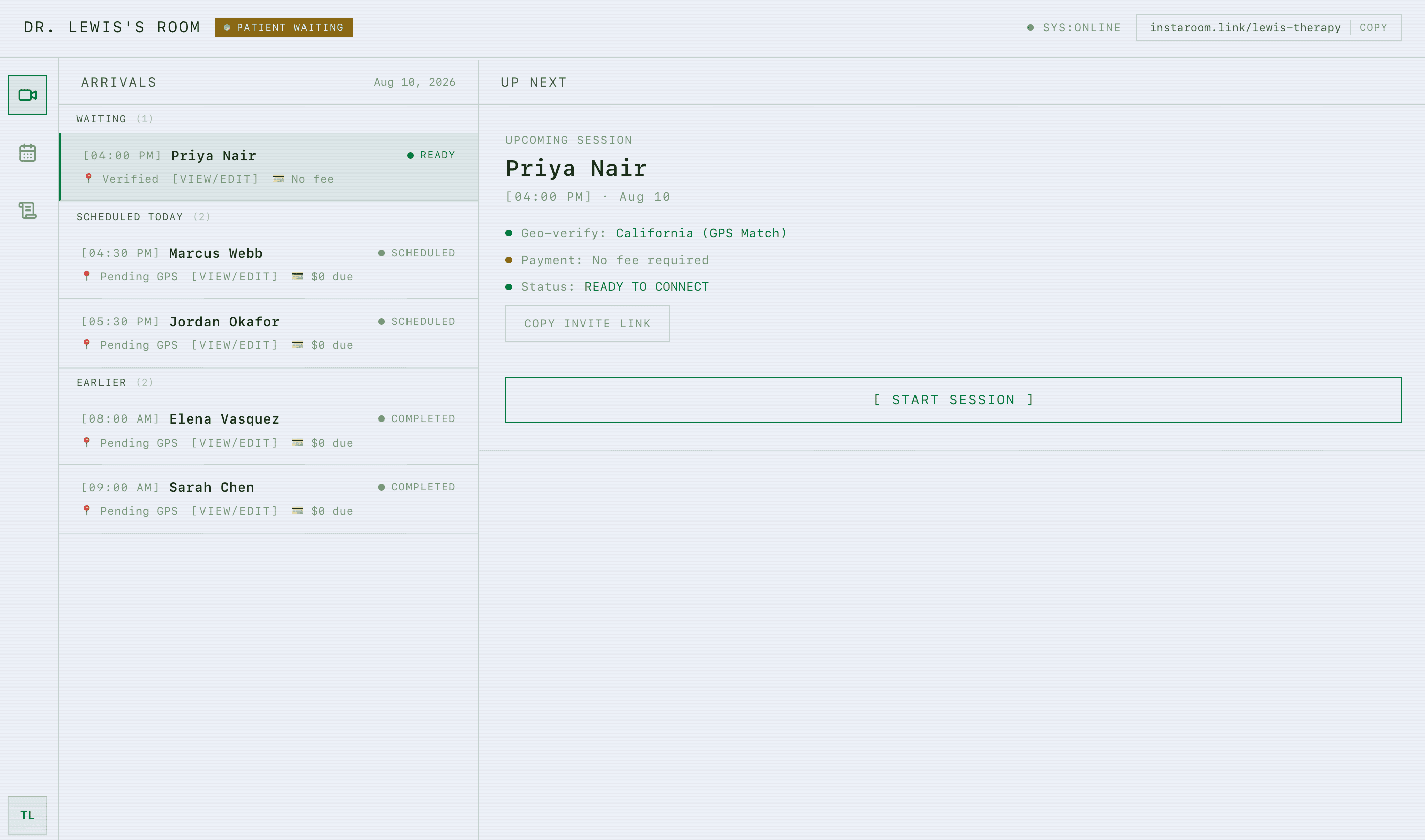 InstaRoom dashboard